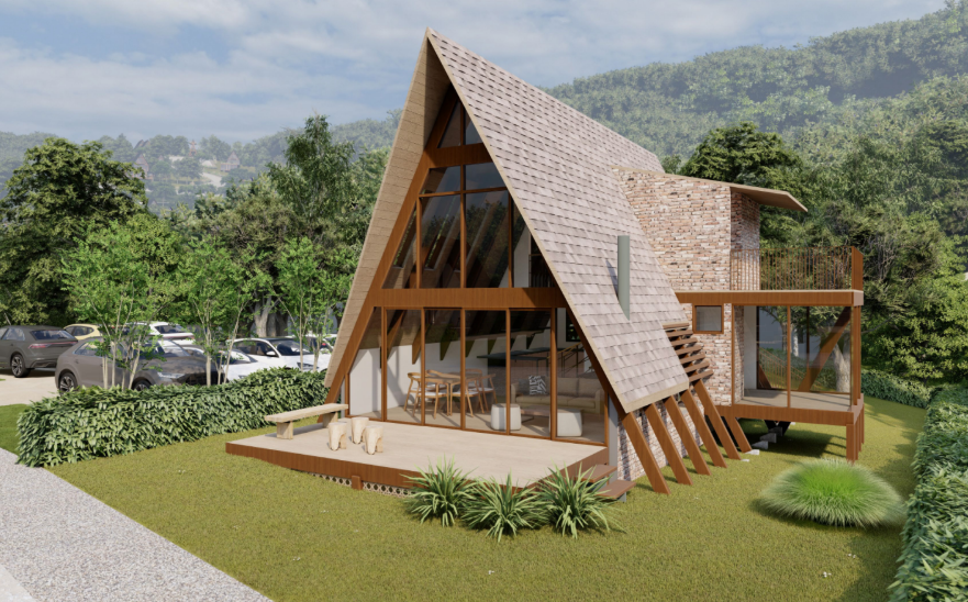 Proyección arquitectónica en dibujo técnico de la Cabaña Huayruro de Chirapa Ecolodge