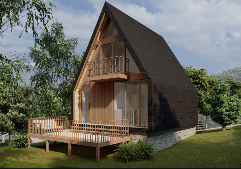 Proyección arquitectónica en dibujo técnico de la Cabaña Aguaje A de Chirapa Ecolodge