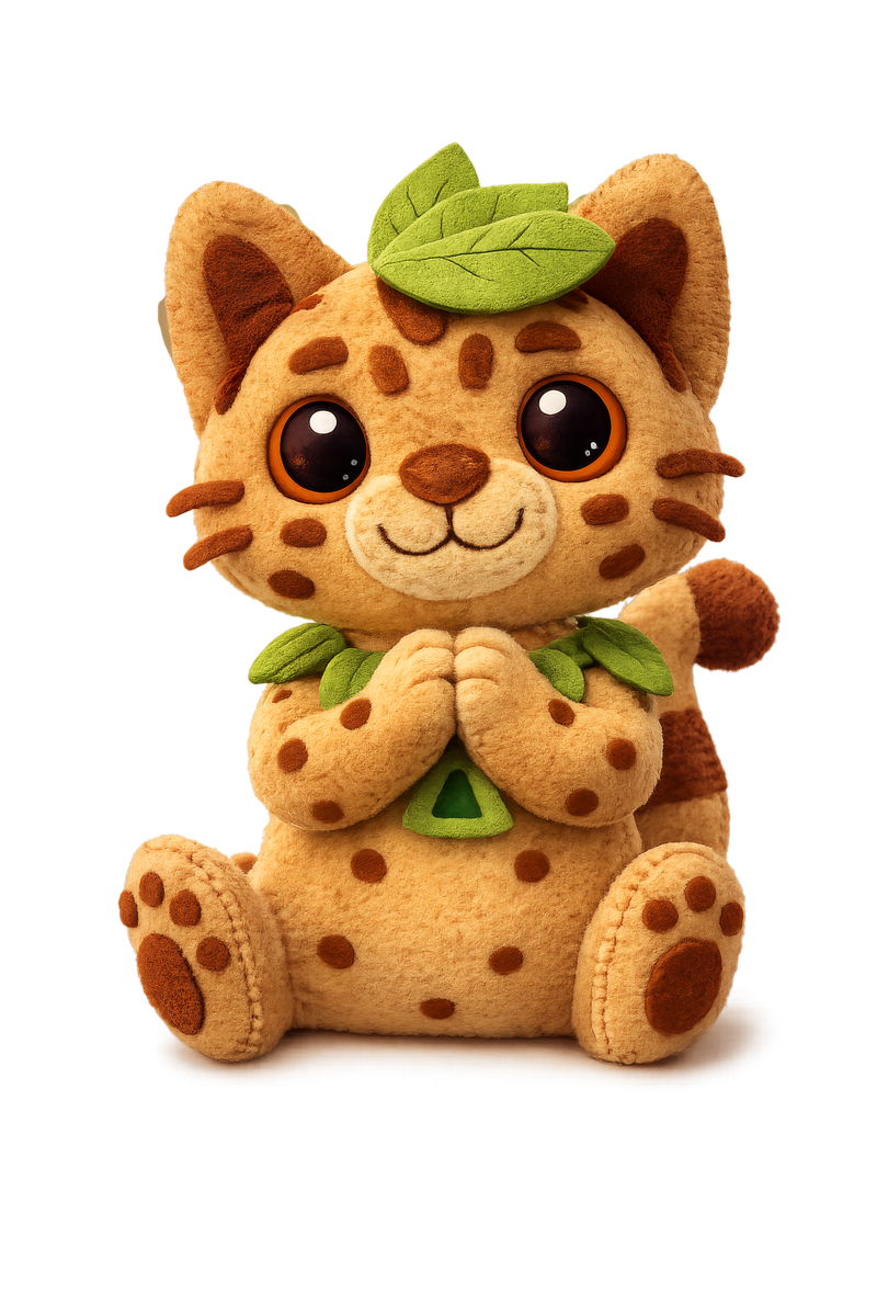Fortunato, el tigrillo de peluche mascota de Chirapa Ecolodge